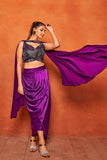 Purple Geometric Print Dhoti Skirt Crop Top Dupatta Co-Ord Set