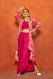 Jazzberry Pink Ethnic Print Dhoti Skirt Long Flared Shrug Co-ord Set