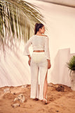On The Beach: White Mesh Crop Top & Wide-Leg Pants Set