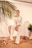 On The Beach: White Mesh Crop Top & Wide-Leg Pants Set