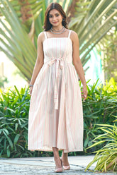 Pink Cotton Resort Wear Tie-up Dress