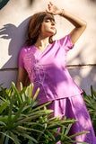 Purple Casual Resort Wear With Line Art Embroidery