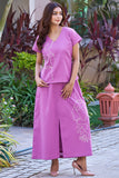 Purple Casual Resort Wear With Line Art Embroidery