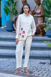 Off-white Casual Resort Wear Co-Ord Set With Pink Detailing