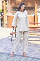 Beige Co-Ord Classy Casual Wear With Embroidery For Ladies