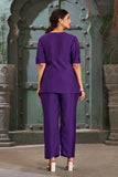 Elegant Flamingo Embroidered Co-Ord Set in Purple