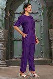 Elegant Flamingo Embroidered Co-Ord Set in Purple