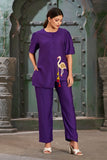 Elegant Flamingo Embroidered Co-Ord Set in Purple
