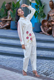 Off-white Casual Resort Wear Co-Ord Set With Pink Detailing