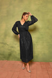 Rich Black Sequin Cocktail Dress | V-Neck Flared Elegance