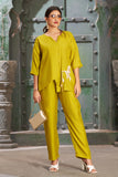Vibrant Elegance: Atomic Yellow Asymmetric Silk-Cotton Co-Ord Set