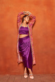 Violet Ethnic Print Dhoti Skirt Long Shrug Co-Ord Set