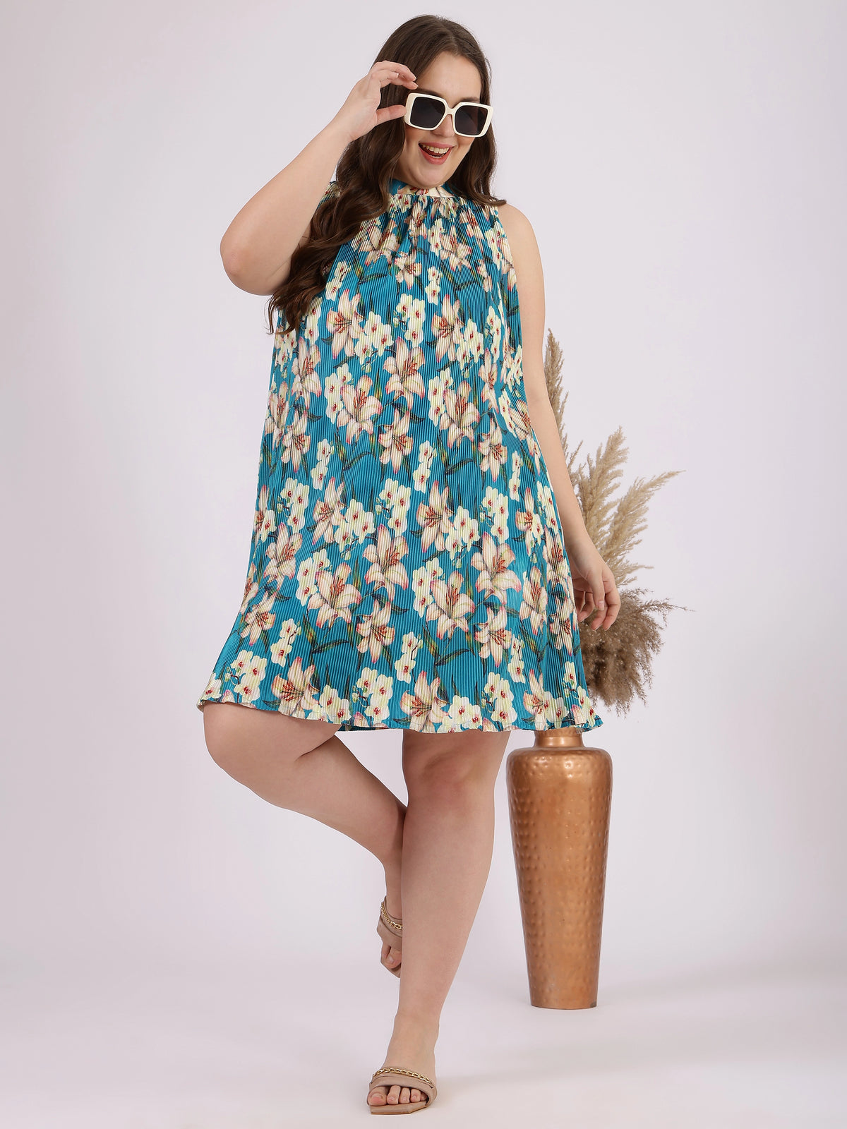 Floral Printed A-Line Sleeveless Dress