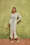 Glamorous Sparkle: Long Sleeve Pearl White Sequin Dress