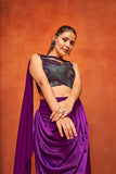 Purple Geometric Print Dhoti Skirt Crop Top Dupatta Co-Ord Set