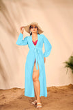 Sky Blue Bishop Sleeves Beach Wear Lightweight Cover Up Dress