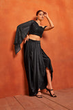 Jet Black Drape Skirt & Sequin Crop Top Co-Ord Set