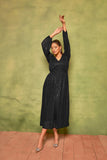 Rich Black Sequin Cocktail Dress | V-Neck Flared Elegance