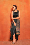 Rich Black Ethnic Print Dhoti Skirt Long Straight Shrug Co-Ord Set