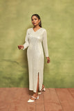 Glamorous Sparkle: Long Sleeve Pearl White Sequin Dress