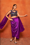 Purple Geometric Print Dhoti Skirt Crop Top Dupatta Co-Ord Set