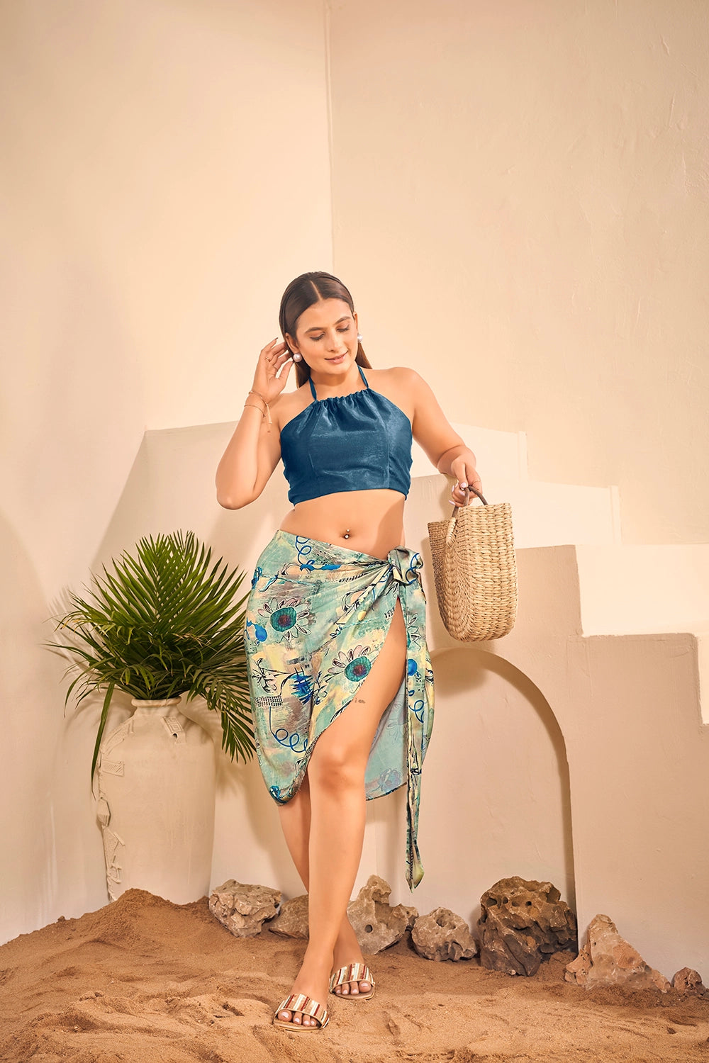 Chic Island: Blue Halter Top and Floral Sarong Women's Island Wear