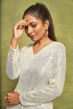 Glamorous Sparkle: Long Sleeve Pearl White Sequin Dress