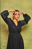 Rich Black Sequin Cocktail Dress | V-Neck Flared Elegance