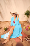 Sky Blue Bishop Sleeves Beach Wear Lightweight Cover Up Dress