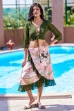 Make a bold beachside statement with NovelaFashion’s mehendi green floral sarong and top set. A stylish all-size beach club outfit inspired by Missoni beachwear—perfect for resort wear for women, beach vacation outfits, and summer glamour.