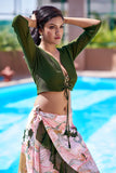 Make a bold beachside statement with NovelaFashion’s mehendi green floral sarong and top set. A stylish all-size beach club outfit inspired by Missoni beachwear—perfect for resort wear for women, beach vacation outfits, and summer glamour.
