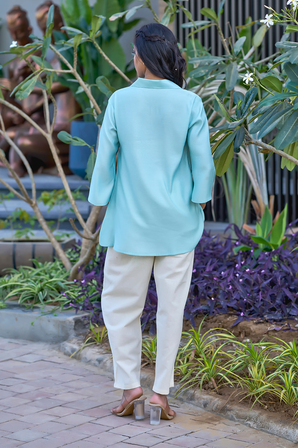 Ladies' Embroidered Soft Summer Co-Ords in Blue and White