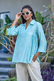 Ladies' Embroidered Soft Summer Co-Ords in Blue and White