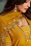 Mustard Alia Cut Anarkali Art Silk Kurta Set with Trousers and Dupatta