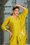 Vibrant Elegance: Atomic Yellow Asymmetric Silk-Cotton Co-Ord Set