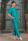 Cerulean Silk Cotton Solid Asymmetric Co-Ord Set