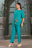 Cerulean Silk Cotton Solid Asymmetric Co-Ord Set