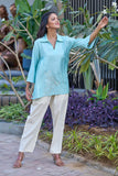 Ladies' Embroidered Soft Summer Co-Ords in Blue and White