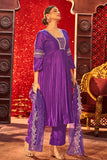 Violet Art Silk Alia Cut Anarkali Kurta Set with Trousers and Dupatta