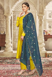 Yellow Anarkali Embroidered Kurta Set with Trousers and Dupatta