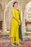 Yellow Anarkali Embroidered Kurta Set with Trousers and Dupatta